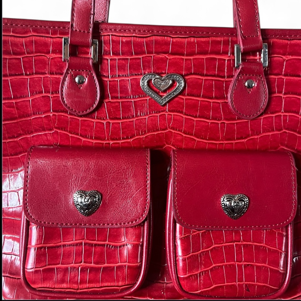 Vintage Brighton Red Croc Leather Tote Bag + Black Kiss Lock Coin Purse Set - Picture 3 of 13